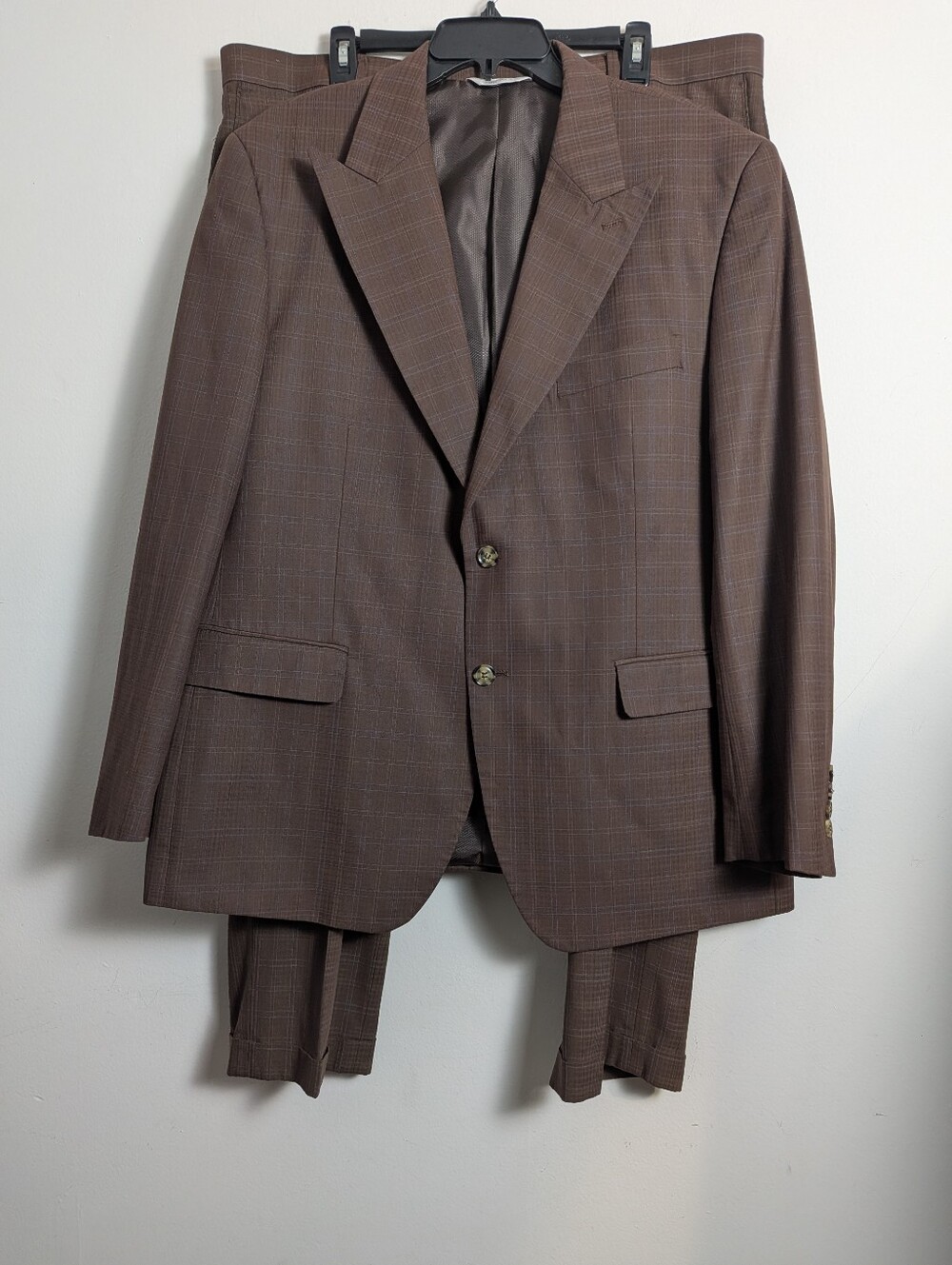 Lineage Suit Brown Blue Window Pane Plaid 2 Button Blazer
